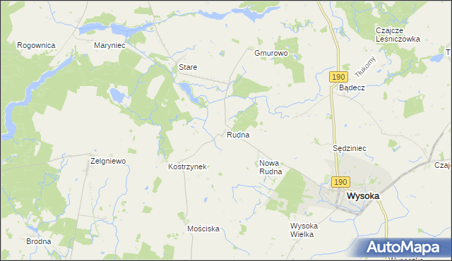 mapa Rudna gmina Wysoka, Rudna gmina Wysoka na mapie Targeo