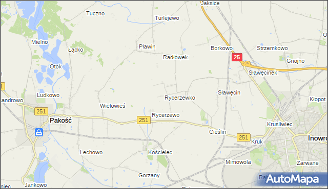 mapa Rycerzewko gmina Pakość, Rycerzewko gmina Pakość na mapie Targeo