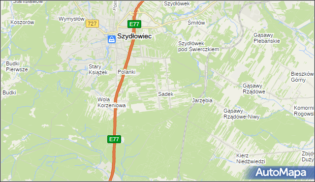 mapa Sadek gmina Szydłowiec, Sadek gmina Szydłowiec na mapie Targeo