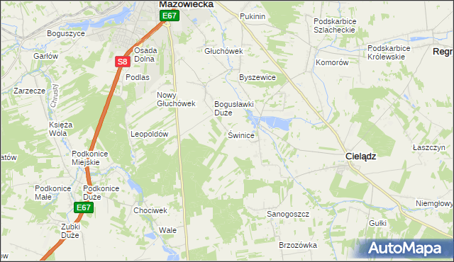 mapa Świnice gmina Rawa Mazowiecka, Świnice gmina Rawa Mazowiecka na mapie Targeo