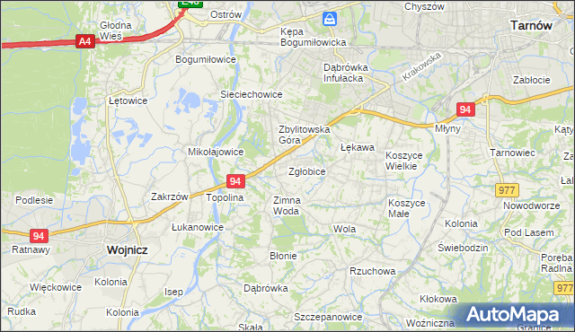 mapa Zgłobice, Zgłobice na mapie Targeo