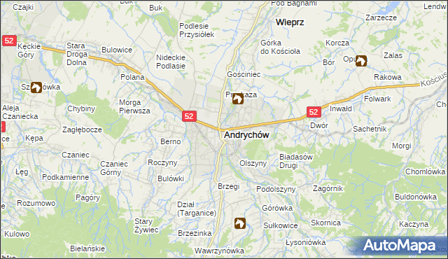 mapa Andrychów, Andrychów na mapie Targeo