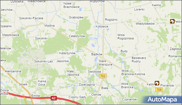 mapa Bądków gmina Zgierz, Bądków gmina Zgierz na mapie Targeo