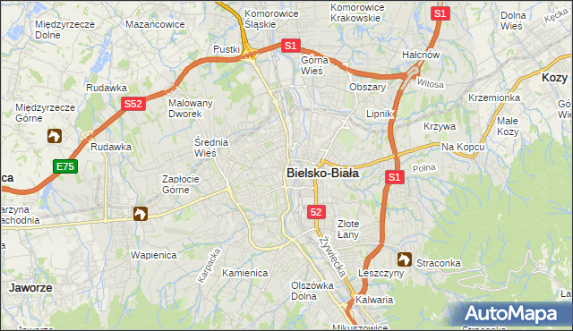mapa Bielsko-Białej, Bielsko-Biała na mapie Targeo