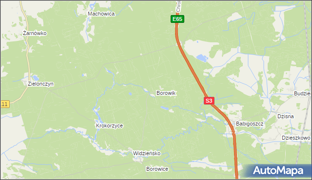 mapa Borowik gmina Przybiernów, Borowik gmina Przybiernów na mapie Targeo