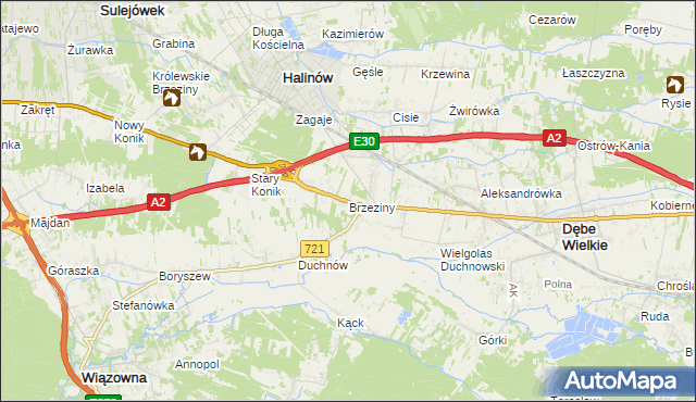 mapa Brzeziny gmina Halinów, Brzeziny gmina Halinów na mapie Targeo