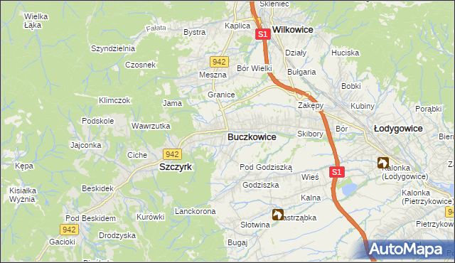 mapa Buczkowice, Buczkowice na mapie Targeo