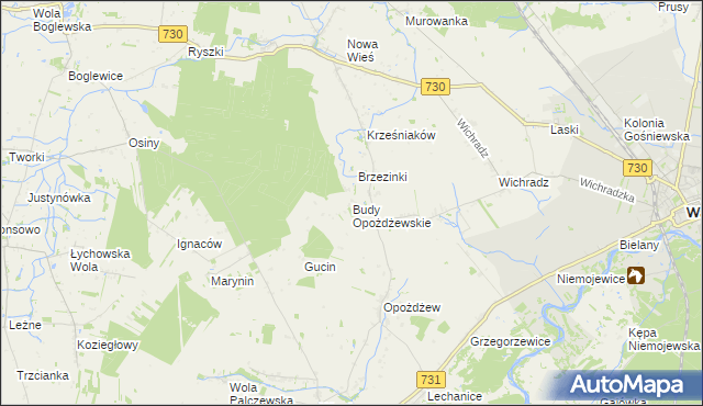 mapa Budy Opożdżewskie, Budy Opożdżewskie na mapie Targeo