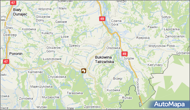 mapa Bukowina Tatrzańska, Bukowina Tatrzańska na mapie Targeo