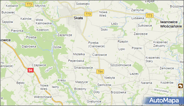 mapa Cianowice, Cianowice na mapie Targeo