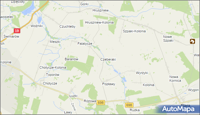 mapa Czeberaki gmina Stara Kornica, Czeberaki gmina Stara Kornica na mapie Targeo