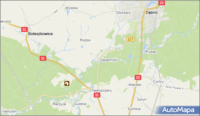 mapa Dargomyśl gmina Dębno, Dargomyśl gmina Dębno na mapie Targeo