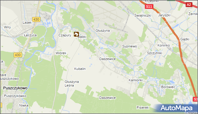 mapa Daszewice gmina Mosina, Daszewice gmina Mosina na mapie Targeo