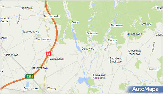 mapa Dębówiec gmina Gniezno, Dębówiec gmina Gniezno na mapie Targeo