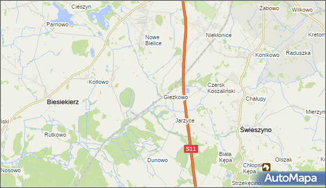 mapa Giezkowo, Giezkowo na mapie Targeo