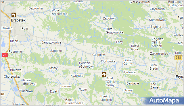 mapa Gogołów gmina Frysztak, Gogołów gmina Frysztak na mapie Targeo