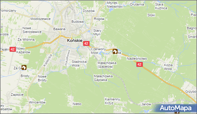 mapa Górny Młyn gmina Końskie, Górny Młyn gmina Końskie na mapie Targeo