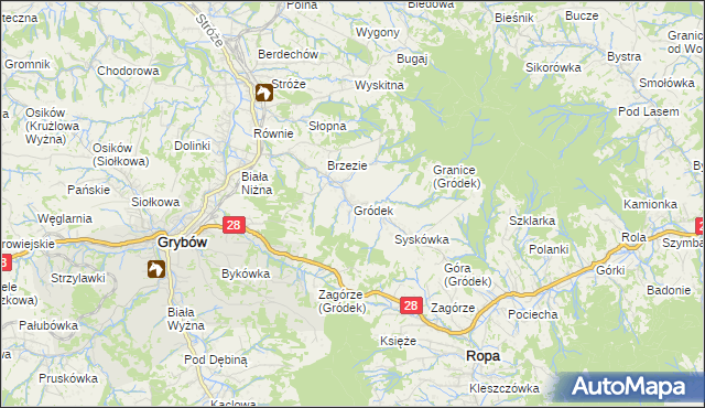 mapa Gródek gmina Grybów, Gródek gmina Grybów na mapie Targeo