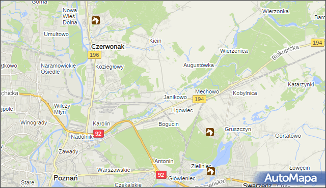 mapa Janikowo gmina Swarzędz, Janikowo gmina Swarzędz na mapie Targeo