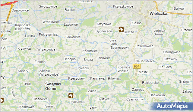 mapa Janowice gmina Wieliczka, Janowice gmina Wieliczka na mapie Targeo