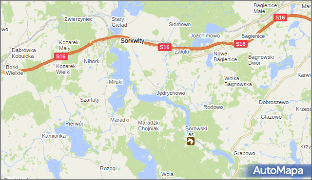 mapa Jędrychowo gmina Sorkwity, Jędrychowo gmina Sorkwity na mapie Targeo