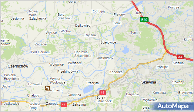 mapa Jeziorzany gmina Liszki, Jeziorzany gmina Liszki na mapie Targeo