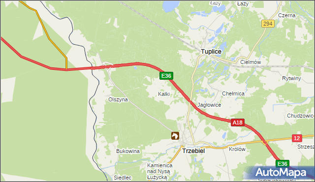 mapa Kałki gmina Trzebiel, Kałki gmina Trzebiel na mapie Targeo