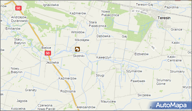 mapa Kawęczyn gmina Teresin, Kawęczyn gmina Teresin na mapie Targeo