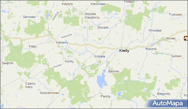 mapa Kobiela gmina Kiwity, Kobiela gmina Kiwity na mapie Targeo