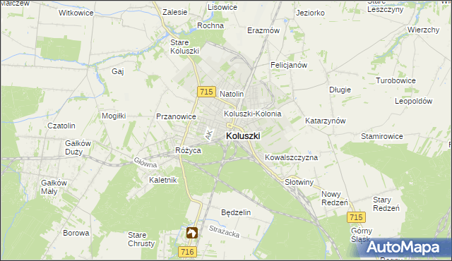 mapa Koluszki, Koluszki na mapie Targeo