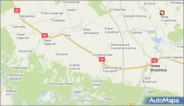 mapa Konstantynów gmina Nowa Brzeźnica, Konstantynów gmina Nowa Brzeźnica na mapie Targeo