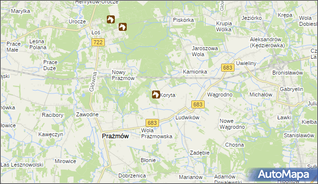 mapa Koryta gmina Prażmów, Koryta gmina Prażmów na mapie Targeo