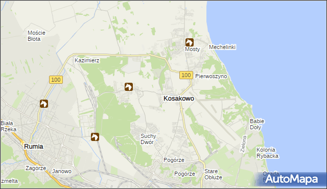 mapa Kosakowo powiat pucki, Kosakowo powiat pucki na mapie Targeo