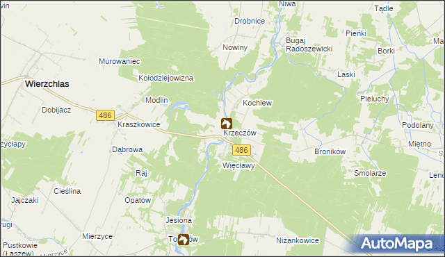 mapa Krzeczów gmina Wierzchlas, Krzeczów gmina Wierzchlas na mapie Targeo