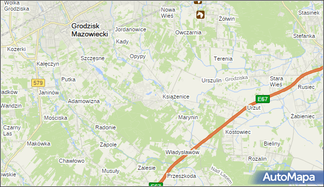mapa Książenice gmina Grodzisk Mazowiecki, Książenice gmina Grodzisk Mazowiecki na mapie Targeo