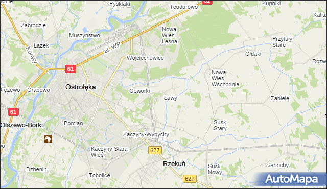 mapa Ławy gmina Rzekuń, Ławy gmina Rzekuń na mapie Targeo