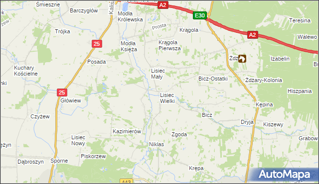 mapa Lisiec Wielki, Lisiec Wielki na mapie Targeo