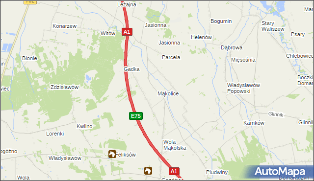 mapa Mąkolice gmina Głowno, Mąkolice gmina Głowno na mapie Targeo