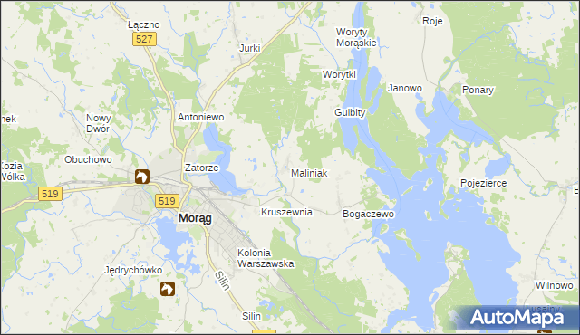 mapa Maliniak gmina Morąg, Maliniak gmina Morąg na mapie Targeo