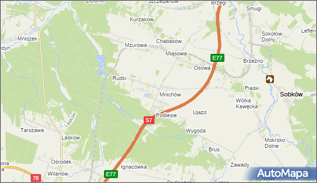 mapa Mnichów gmina Jędrzejów, Mnichów gmina Jędrzejów na mapie Targeo