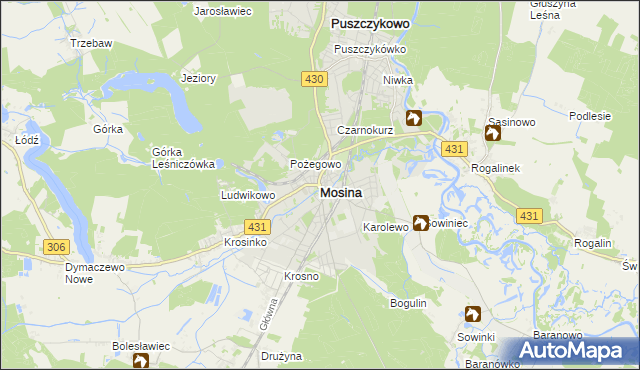 mapa Mosina powiat poznański, Mosina powiat poznański na mapie Targeo