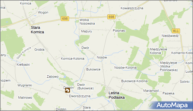 mapa Nosów gmina Leśna Podlaska, Nosów gmina Leśna Podlaska na mapie Targeo