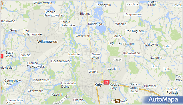 mapa Nowa Wieś gmina Kęty, Nowa Wieś gmina Kęty na mapie Targeo