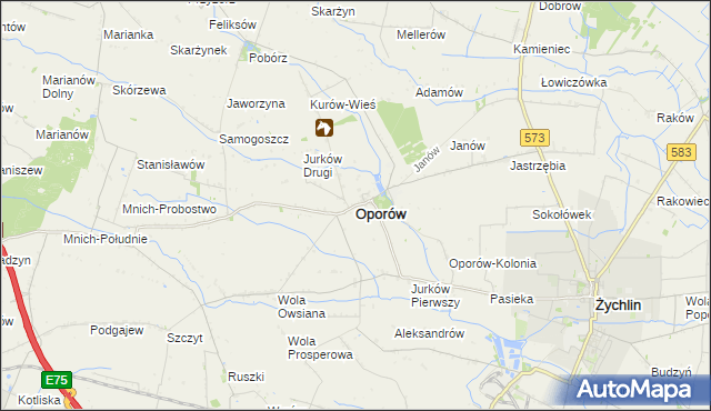 mapa Oporów powiat kutnowski, Oporów powiat kutnowski na mapie Targeo