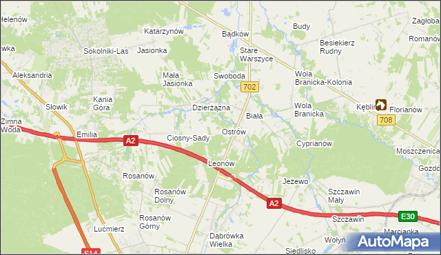 mapa Ostrów gmina Zgierz, Ostrów gmina Zgierz na mapie Targeo