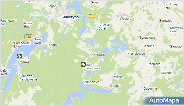 mapa Ostrowite gmina Sulęczyno, Ostrowite gmina Sulęczyno na mapie Targeo