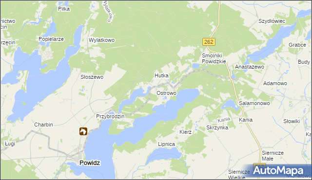 mapa Ostrowo gmina Powidz, Ostrowo gmina Powidz na mapie Targeo