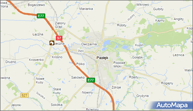 mapa Pasłęk, Pasłęk na mapie Targeo