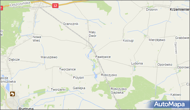 mapa Pawłowice gmina Krzemieniewo, Pawłowice gmina Krzemieniewo na mapie Targeo
