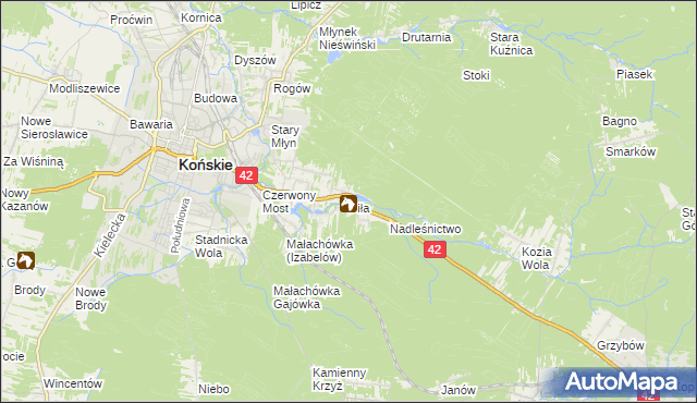 mapa Piła gmina Końskie, Piła gmina Końskie na mapie Targeo